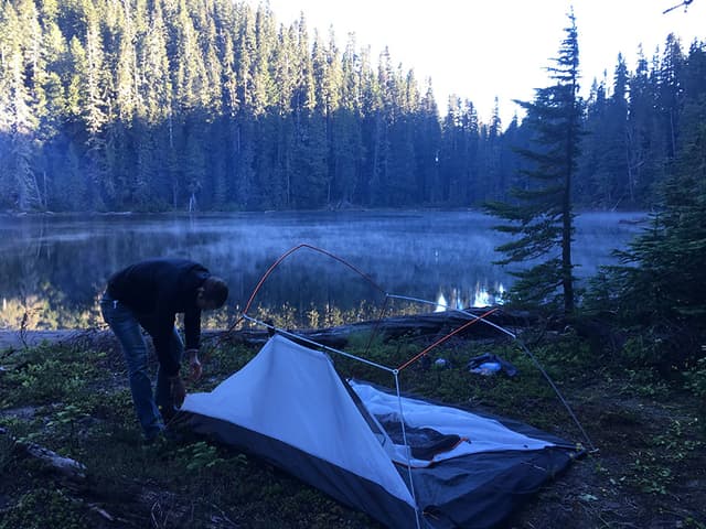 Island Lake was very difficult to get to.  Rewarded with peace, quiet, and low-hanging fog.