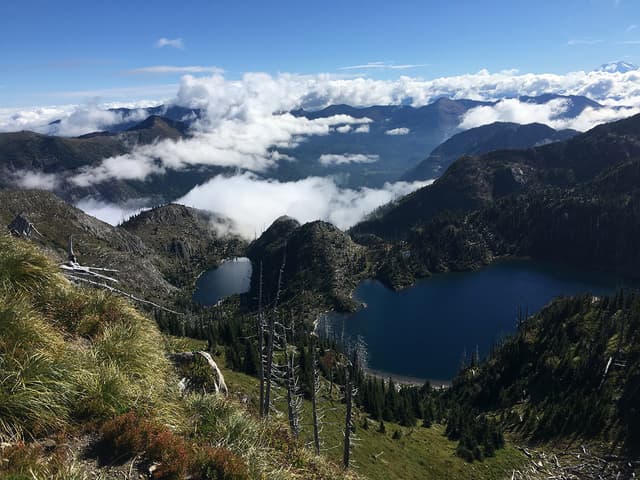 At the peak looking down on the lakes.