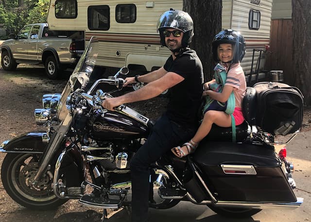 Alivia's first motorcycle ride to her first day of school!