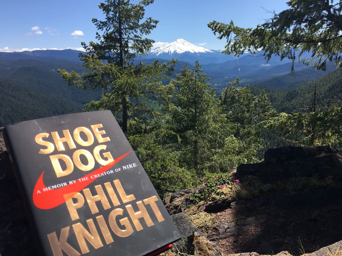 Reading Shoe Dog near Jefferson Mountain